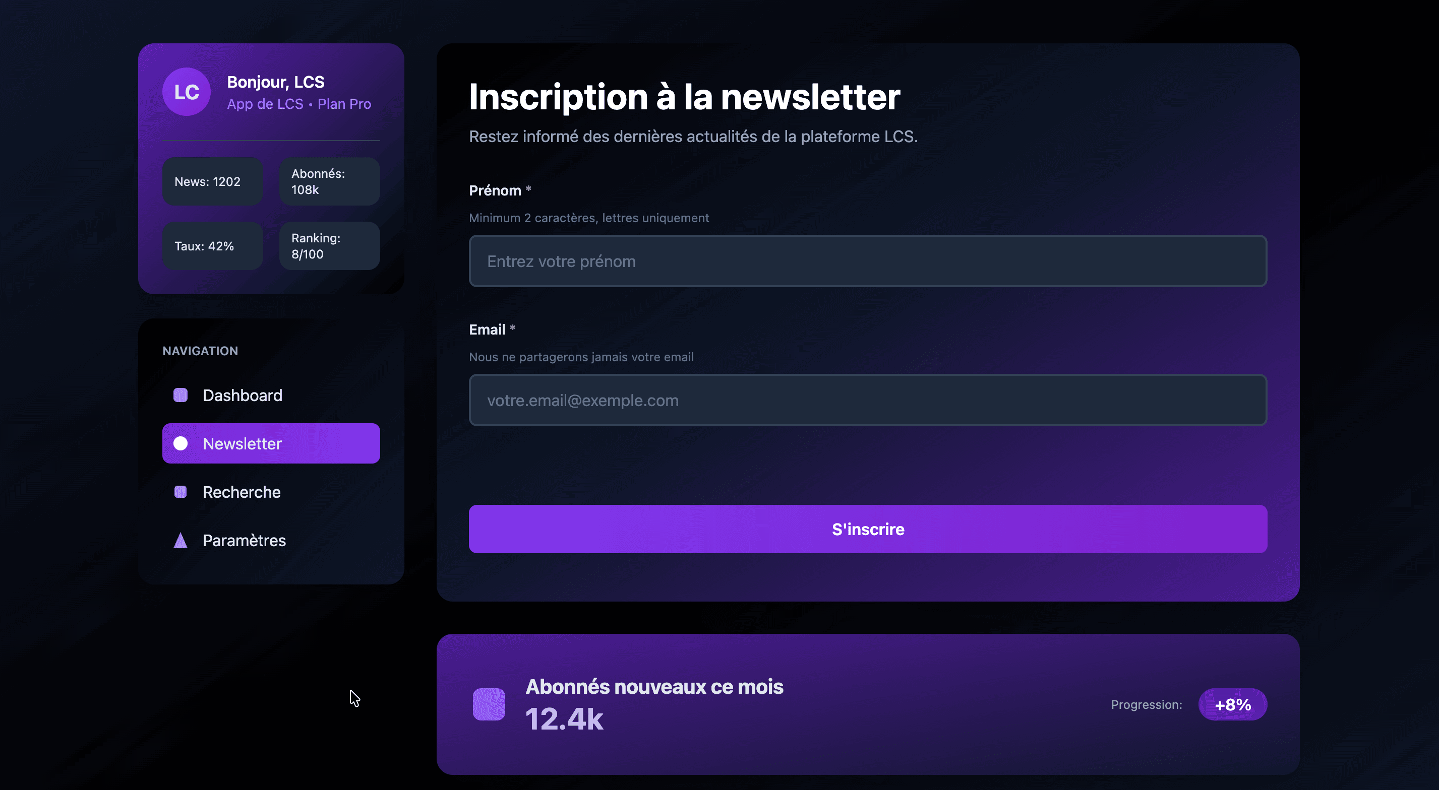 Dashboard | Inscription Newsletter